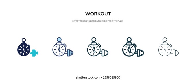 workout icon in different style vector illustration. two colored and black workout vector icons designed in filled, outline, line and stroke style can be used for web, mobile, ui