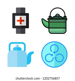 workout icon set. vector set about smartwatch, spin and kettle icons set.