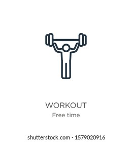 Workout icon. Thin linear workout outline icon isolated on white background from free time collection. Line vector sign, symbol for web and mobile
