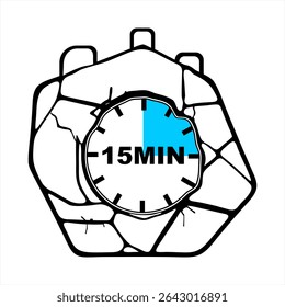 Temporizador de intervalo de treino, Ilustração de temporizador de contagem regressiva de estilo plano, Relógio de progresso de minutos, relógio texturizado de pedra e rachado