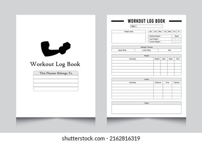 Workout KDP interior notebook. Daily exercise tracker journal template. KDP interior log book vector template