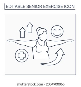 Workout line icon. Good mood. Prevention of diseases. Keeps muscle in tonus. Sport life. Senior exercise concept. Isolated vector illustration. Editable stroke