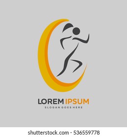 Workout Logo Design Illustration. Female Running Logo Template