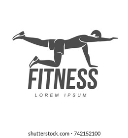 Workout logo. Fitness, Aerobic and workout exercise in gym. Vector workout logo isolated on white background.