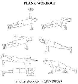 Workout Man Set Plank Workout Silhouette Stock Vector (Royalty Free ...