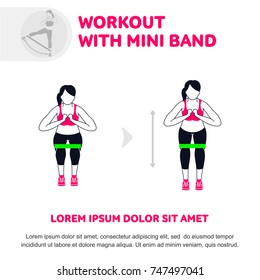 Workout with mini band. Fitness, Aerobic and workout exercise in gym. Vector set of gym icons in flat style isolated on white background. People in gym. Gym equipment.