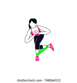 Workout with mini band. Fitness, Aerobic and workout exercise in gym. Vector set of gym icons in flat style isolated on white background. People in gym. Gym equipment.