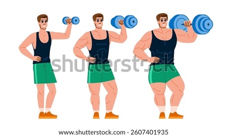 workout muscle building man  vector.  gym nutrition, testosterone supplements, resistance cardio workout muscle building man character. people flat cartoon illustration