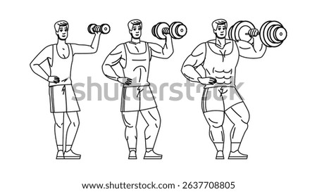workout muscle building man vector. gym nutrition, testosterone supplements, resistance cardio workout muscle building man character. people black line pencil drawing illustration