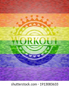 Workout On Mosaic Background With The Colors Of The LGBT Flag. 