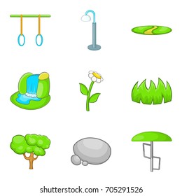 Workout park icons set. Cartoon set of 9 workout park vector icons for web isolated on white background