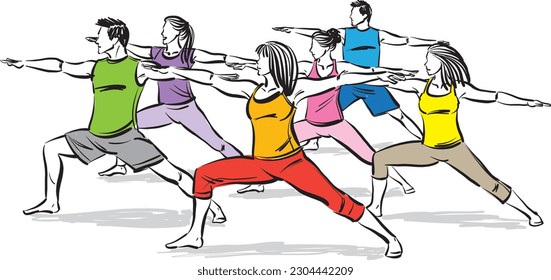 workout people fitness stretching exercises group of people sports concept vector illustration