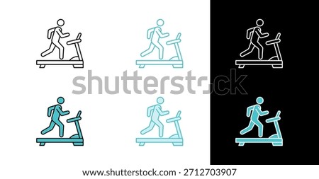 Workout person on electric treadmill icon for cardio exercise and gym facility in line and fill style