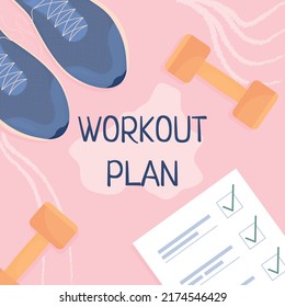 Workout plan card template. Exercising program and schedule. Training routine. Editable social media post design. Flat vector color illustration for poster, web banner, ecard. Neucha font used