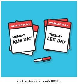 Workout Plan Monday Tuesday Arm Leg Day Written On A Notepad With a Pen