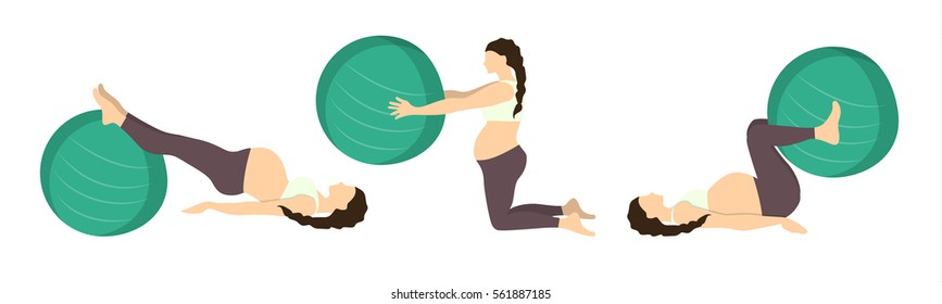 Workout for pregnant set. Exercises with fit ball. Yoga training. Healthcare for young mothers. Leg workout.