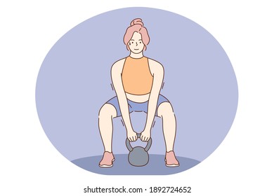 Workout, Professional sport, training concept. Young woman athlete bodybuilder lifting weight and doing exercises during workout in gym. Active lifestyle, fitness, bodycare, wellness