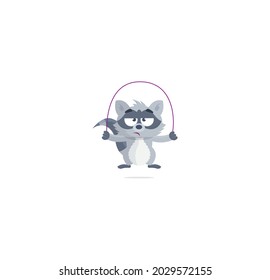 Workout Racoon Sticker Icon Isolated On White Background