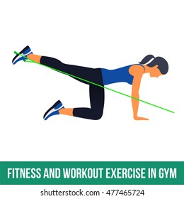 Workout WITH RESISTANCE BAND. Fitness, Aerobic and workout exercise in gym. Vector set of workout icons in flat style isolated on white background.