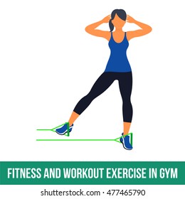 Workout WITH RESISTANCE BAND. Fitness, Aerobic and workout exercise in gym. Vector set of workout icons in flat style isolated on white background.