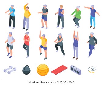 Workout Seniors Icons Set. Isometric Set Of Workout Seniors Vector Icons For Web Design Isolated On White Background