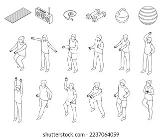 Workout seniors icons set. Isometric set of workout seniors vector icons outline on white thin line collection