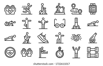 Workout seniors icons set. Outline set of workout seniors vector icons for web design isolated on white background