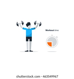 Workout session, daily exercises, fitness time, dumbbell push-ups