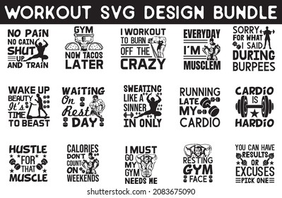 Workout SVG Bundle,Gym Quotes Svg, Fitness Svg, Workout Shirt Design, Cut File for Cricut, Silhouette