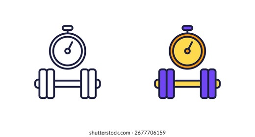 Icono de tiempo de entrenamiento con un cronómetro, línea y diseño delineado