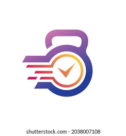 logotipo de tiempo de entrenamiento con concepto de kettlebell