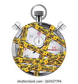 Workout Time strips on analog stopwatch. Vector illustration isolated on white background.