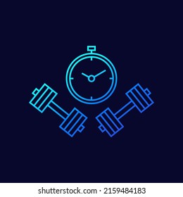 workout time, training icon with a stopwatch, linear design