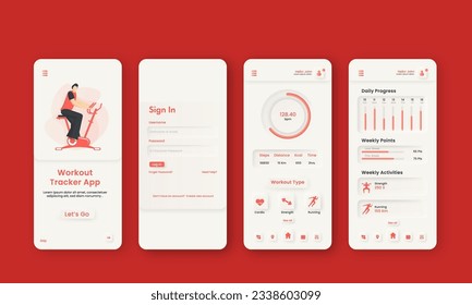 Workout Tracker Mobile App UI Kit Including as Sign In, Sign Up, Daily Process Screens for Responsive Websites.