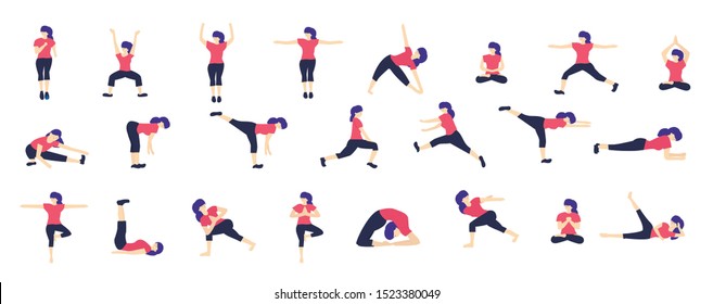 Workout woman activity illustration vector. yoga, pilates, fitness