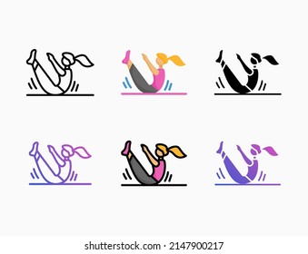 workout woman exercise icon set with line, outline, flat, filled, glyph, color, gradient. Editable stroke and pixel perfect. Can be used for digital product, presentation, print design and more.