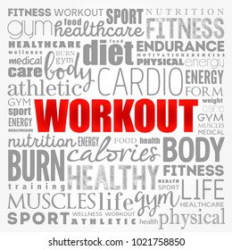 WORKOUT word cloud collage, fitness, health concept background