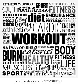 WORKOUT word cloud collage, fitness, health concept background