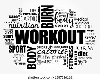 WORKOUT word cloud collage, fitness, health concept background