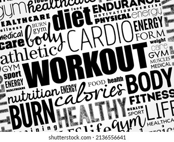 WORKOUT word cloud collage, fitness, health concept background