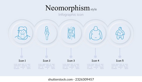 Workouts für das Symbol für Gewichtsverlust. Burger, Fastfood, Fettleibigkeit, Kardiotraining, Waage, Übergewicht. Neomorphismus-Stil. Vektorliniensymbol