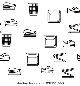 Workplace Accessories And Tools Vector Seamless Pattern Thin Line Illustration