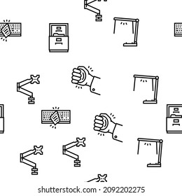Workplace Accessories And Tools Vector Seamless Pattern Thin Line Illustration