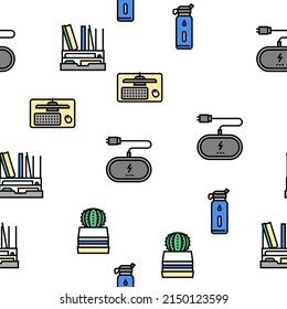 Workplace Accessories And Tools Vector Seamless Pattern Thin Line Illustration