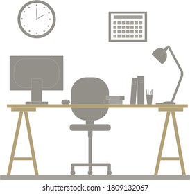 Workplace. Arranged space for successful work. Comfortable table and chair, computer and necessary items. Vector design.