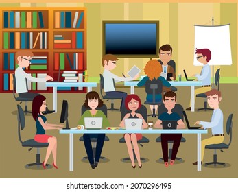 workplace background human icons 3d colored decor 