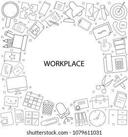 Workplace background from line icon. Linear vector pattern