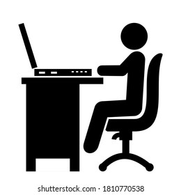 Workplace, black silhouette of person and office accessories