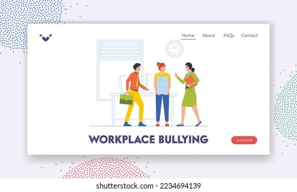 Workplace Bullying Landing Page Template. Office Woman Victim Of Social Violence. People Pointing with Fingers At Sad Depressed Female Character Feeling Shame and Guilty. Cartoon Vector Illustration