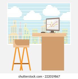 Workplace, business office interior, desk with computer